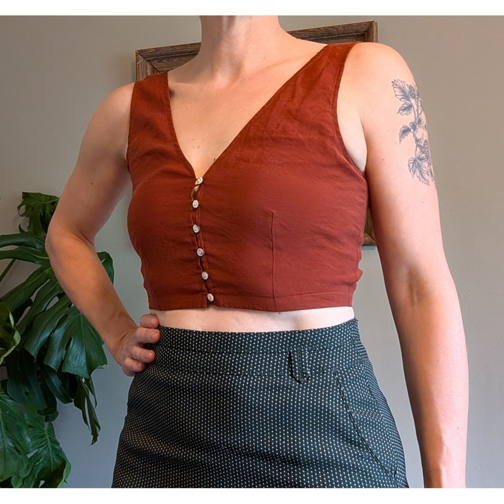 Madewell Gwen Crop Vest Top Smocked Size 2 Rust Festival Boho Modern Cottagecore